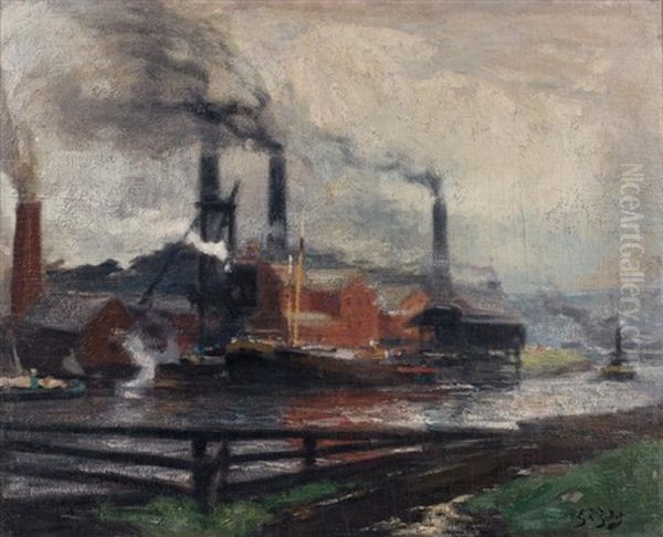 Usines Au Bord De La Seine Oil Painting by Eugene Louis Gillot