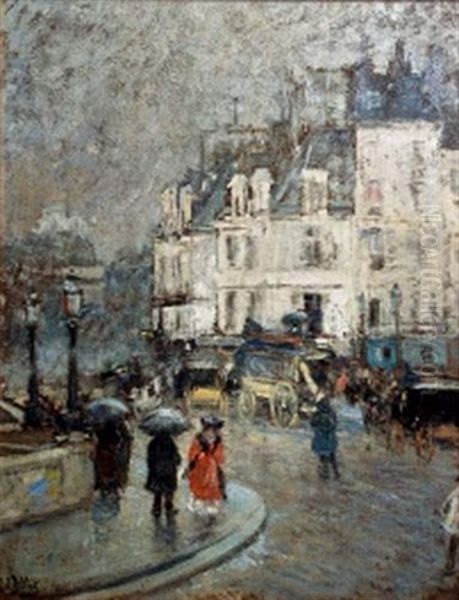 Rue Animee A Paris Oil Painting by Eugene Louis Gillot