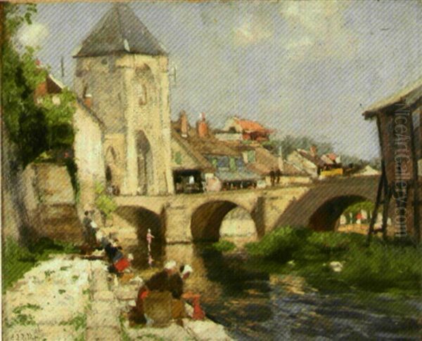 Lavandieres A Moret Sur Loing by Eugene Louis Gillot