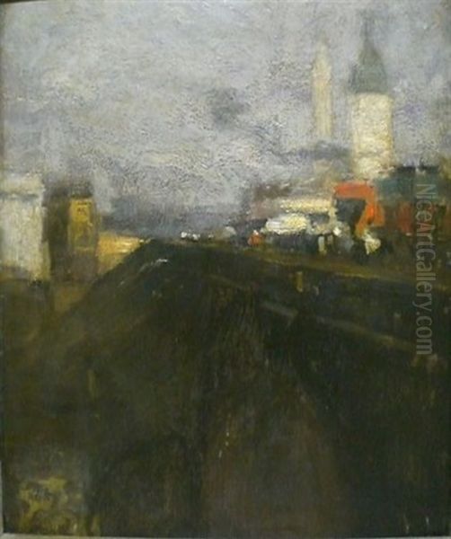 Paysage De Londres, Le Pont Oil Painting by Eugene Louis Gillot