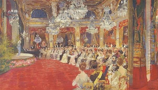 Paris, Soiree De Gala Lors De La Visite Du Roi George V D'angleterre Au President Raymond Poincare, 1914 Oil Painting by Eugene Louis Gillot