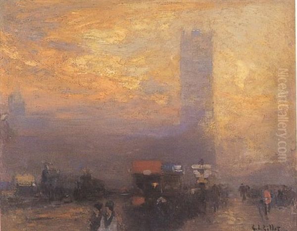 Londres, Coucher De Soleil Oil Painting by Eugene Louis Gillot