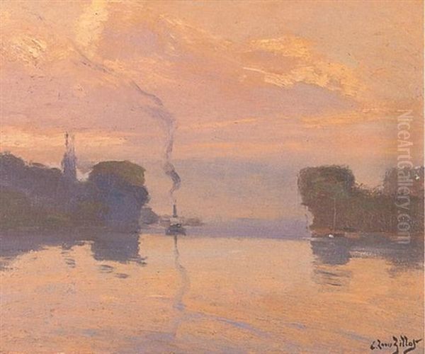 Remorqueur Un Soir Sur La Seine Oil Painting by Eugene Louis Gillot