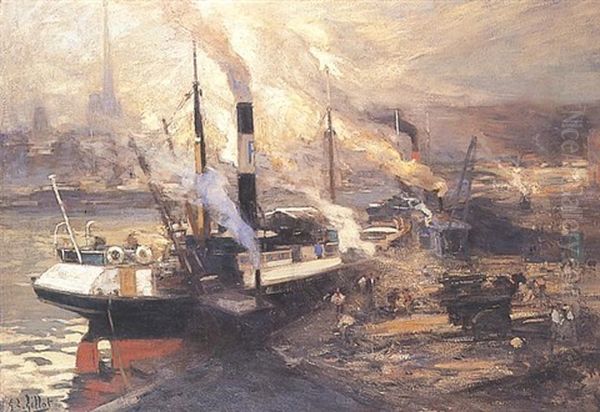 Port De Rouen Oil Painting by Eugene Louis Gillot