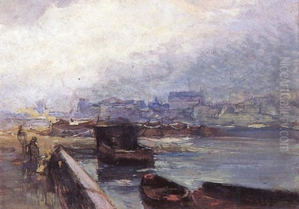 Peniches A Quai Oil Painting by Eugene Louis Gillot