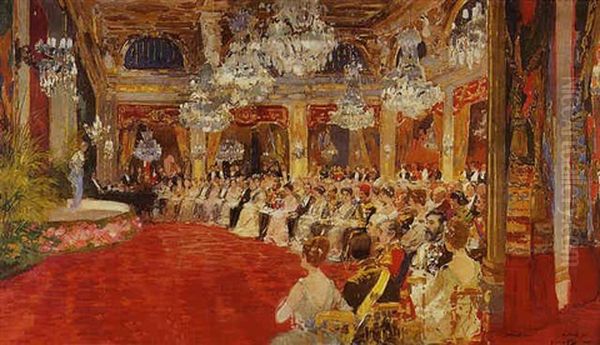 Paris, Soiree De Gala Lors De La Visite Du Roi George V D'angleterre Au President Raymond Poincare Oil Painting by Eugene Louis Gillot