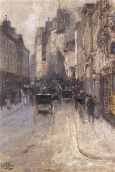 Rue De St. Peres, Paris Oil Painting by Eugene Louis Gillot