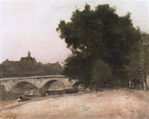 Au Bord Du Seine Oil Painting by Eugene Louis Gillot