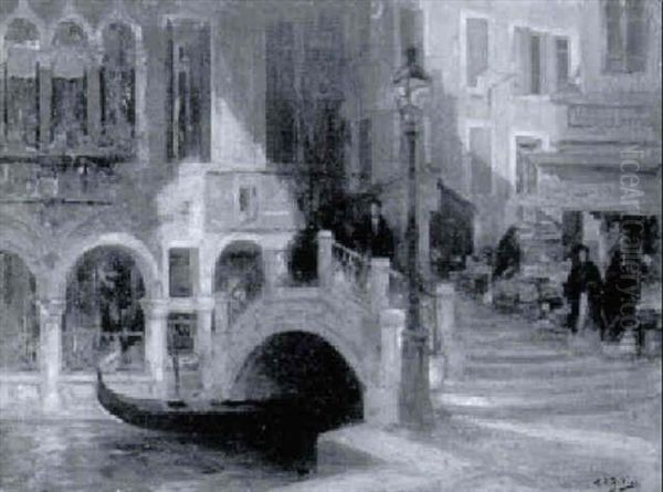 Kanalbruecke In Venedig Oil Painting by Eugene Louis Gillot