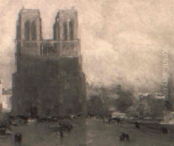 Parisermotiv Med Udsigt Til Notre Dame Oil Painting by Eugene Louis Gillot