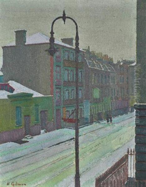 A London Street Scene In Snow Oil Painting by Harold Gilman