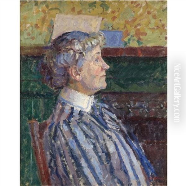 Portrait Of Irene Battiscombe, The Artist's Sister (the Striped Blouse) Oil Painting by Harold Gilman