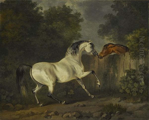 Two Horses By A Fence Oil Painting by Sawrey Gilpin