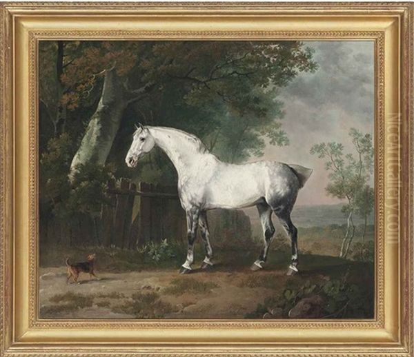 A Grey Horse And A Spaniel In A Landscape Oil Painting by Sawrey Gilpin