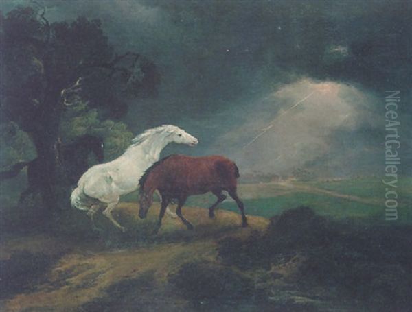 Horses Frightened By Lightning Oil Painting by Sawrey Gilpin