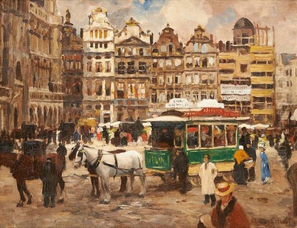 Jour De Marche Sur La Grand Place De Bruxelles Oil Painting by Victor Olivier Gilsoul