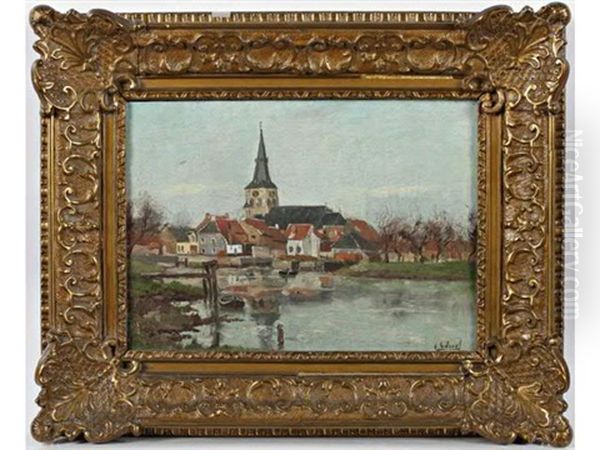 Village Au Bord De La Riviere Oil Painting by Victor Olivier Gilsoul