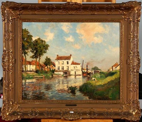 Paysage Au Canal Oil Painting by Victor Olivier Gilsoul