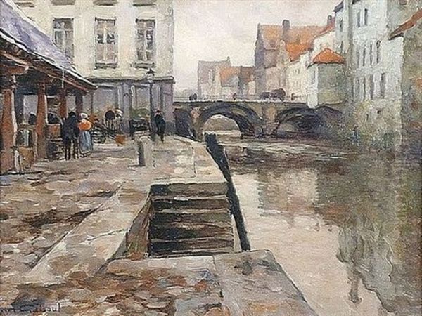 Coin De Marche A Poissons A Malines Oil Painting by Victor Olivier Gilsoul