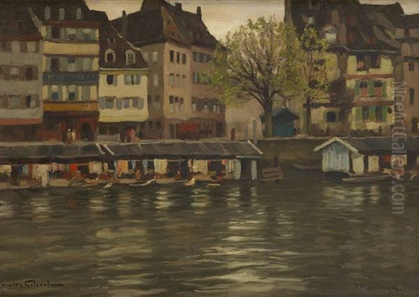 Les Lavoirs A Strasbourg Oil Painting by Victor Olivier Gilsoul