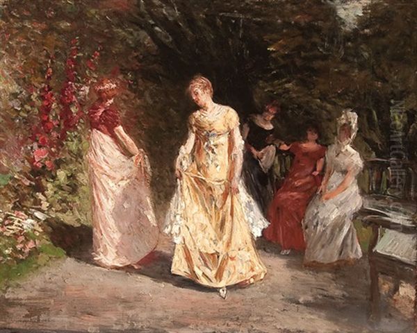 Fashion Promenade Oil Painting by Victor Olivier Gilsoul