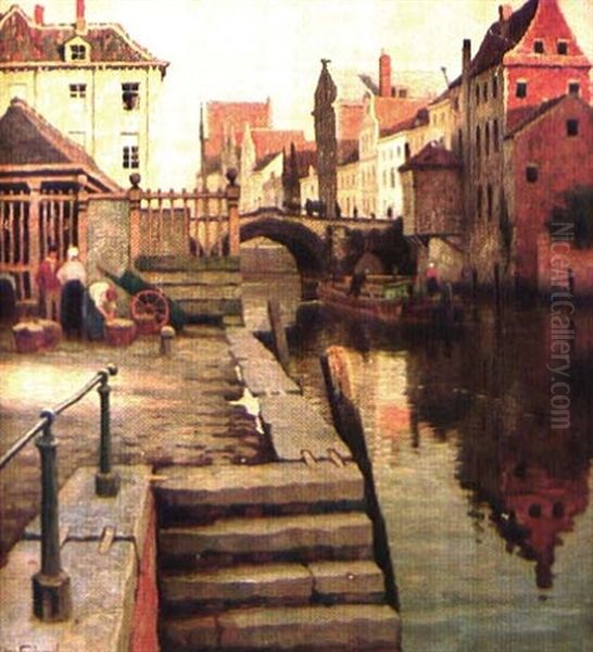 Vue De La Dyle A Malines Oil Painting by Victor Olivier Gilsoul