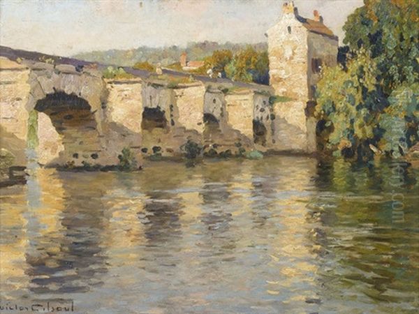 Vieux Pont A Mantes Oil Painting by Victor Olivier Gilsoul