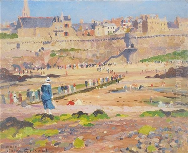 Sur La Plage De St. Malo Oil Painting by Victor Olivier Gilsoul