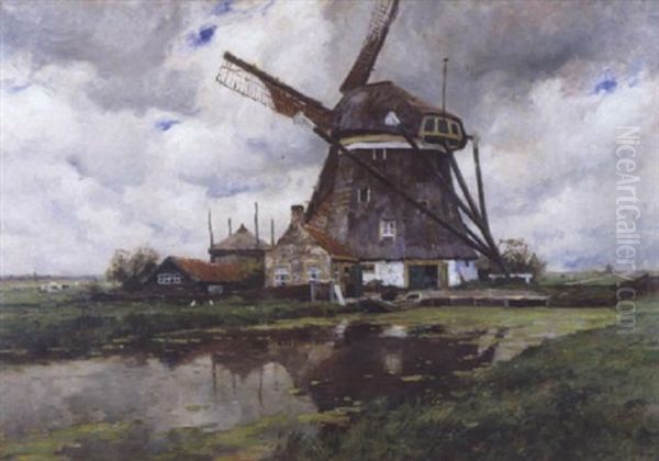 Molen In De Polders Oil Painting by Victor Olivier Gilsoul