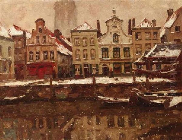 Verschneite Belgische Hafenstadt Oil Painting by Victor Olivier Gilsoul