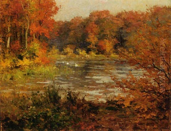 An Autumnal Landscape Oil Painting by Victor Olivier Gilsoul