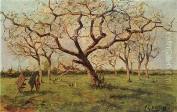 Obstgarten Mit Leiterwagen Oil Painting by Victor Olivier Gilsoul