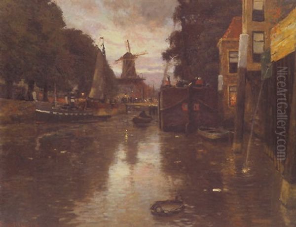 Kanal In Goringhem, Abendstimmung Oil Painting by Victor Olivier Gilsoul