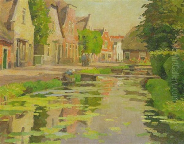 A Sunlit Lane Along A Canal Oil Painting by Victor Olivier Gilsoul