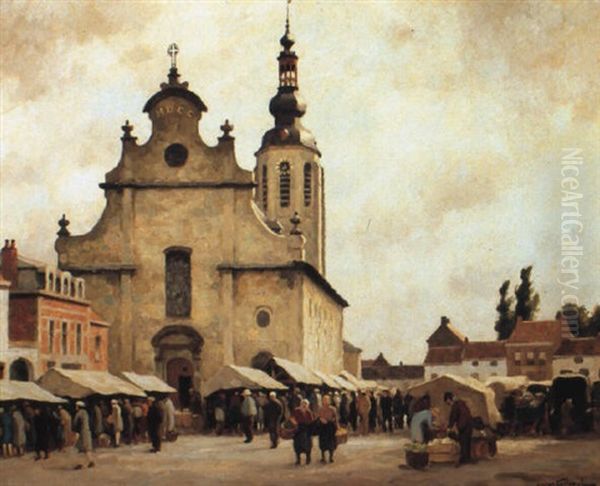 Markt Te Zele Oil Painting by Victor Olivier Gilsoul