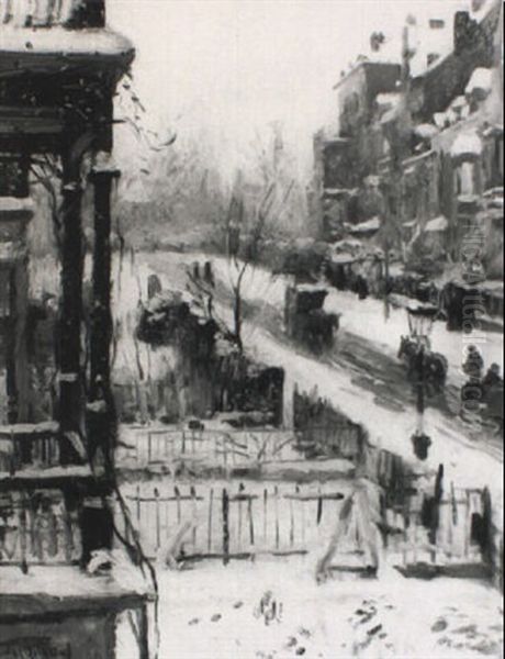 Winter In De Stad Oil Painting by Victor Olivier Gilsoul