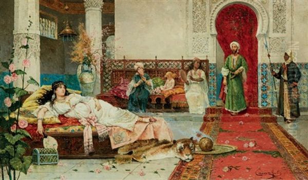 Scene De Harem Dans Un Palais Andalou Harem Scene In An Andalusian Palace Oil Painting by Juan Gimenez y Martin