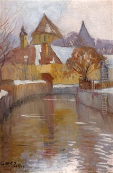 Schlossanlage Am Kanal Im Winter Oil Painting by Lajos Gimes