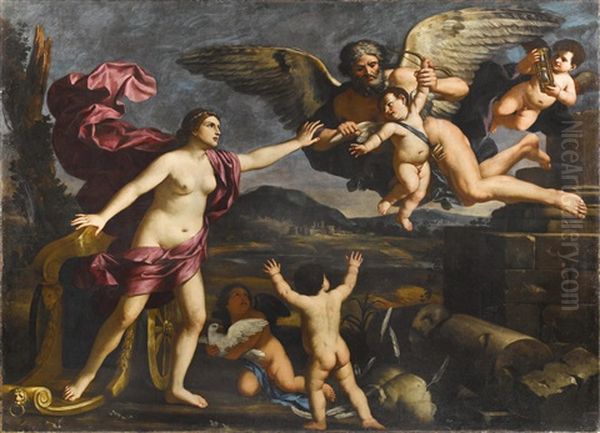 Venus, Cupido Und Chronos Oil Painting by Giacinto Gimignani