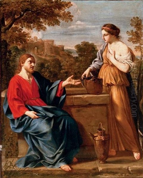 Christ And The Woman Of Samaria Oil Painting by Giacinto Gimignani