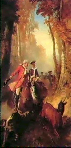 A Hunting Scene In Eighteenth Century Costume Oil Painting by Louis Eugene Ginain