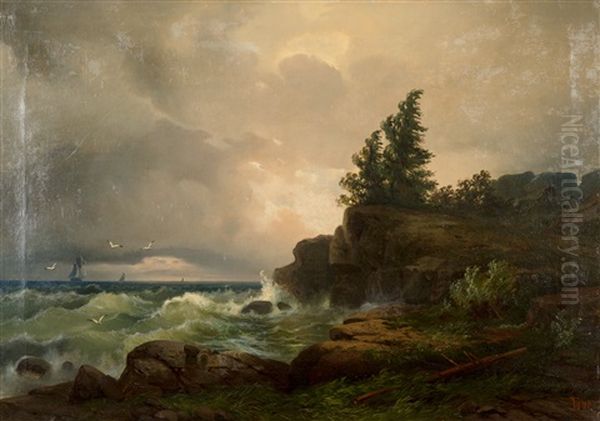 Stormy Sea Oil Painting by Aleksandr Vasil'evich Gine