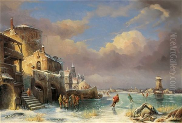 Eisvergnugen Oil Painting by Jacques Van Gingelen