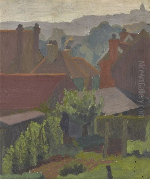 Backs Of Gardens, Oxted, Surrey Oil Painting by Charles Ginner