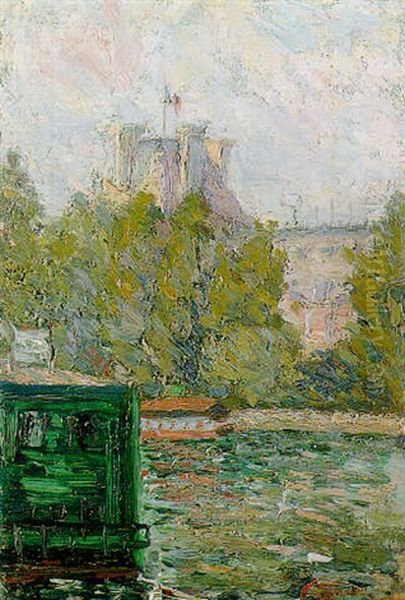 Pavillon De Flore, The Louvre From Across The Seine Oil Painting by Charles Ginner