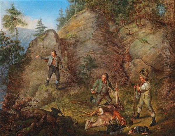 Hunting Group Oil Painting by Josef Ginovsky