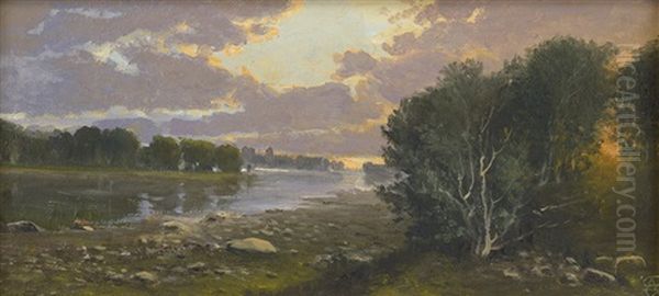 Abendstimmung Am Svendborg Fjord Oil Painting by Aage Giodesen