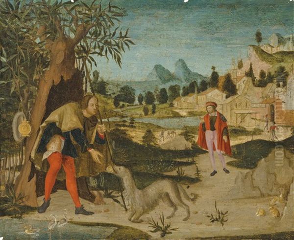 Saint Roch In A Landscape, A Town Beyond Oil Painting by Niccolo (Ursino Veronensis) Giolfino the Younger