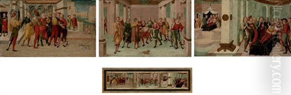 Cato Tries To Kill Himself With A Dagger (+ 2 Others; 3 Works From The Life Of Cato The Younger) Oil Painting by Niccolo (Ursino Veronensis) Giolfino the Younger