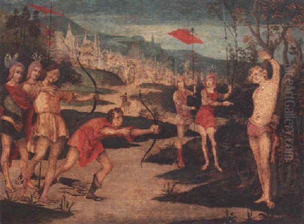 The Martyrdom Of Saint Sebastian Oil Painting by Niccolo (Ursino Veronensis) Giolfino the Younger